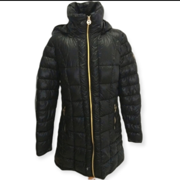 Michael Kors Hooded Packable Down Coat in Black - Picture 2 of 8